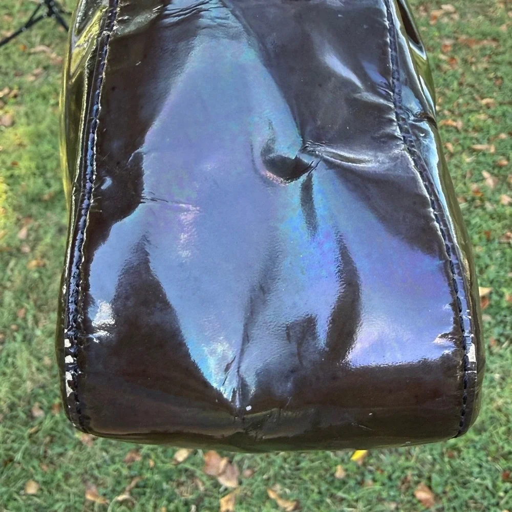Kate Spade Brown Iridescent Patent Leather Rope Handle Shoulder Bag Y2K Vintage